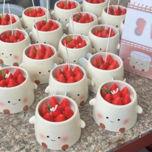 Cute Strawberry Aroma Candle in Ceramic Cup
