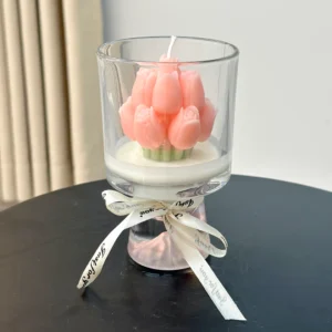 Pink Tulip Bouquet Candle in Glass