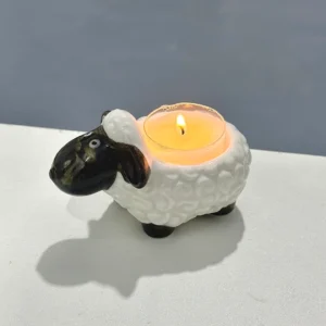 Playful Lamb Ceramic Candle Holder